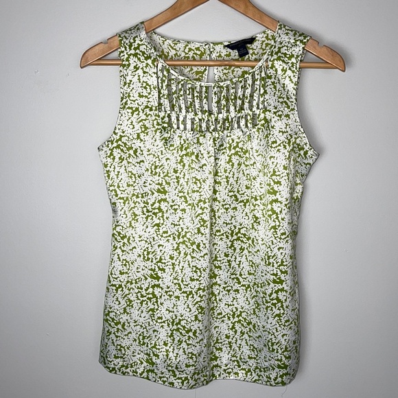 Banana Republic Factory Tops - Banana Republic Silk White Green Tank Shell Petite